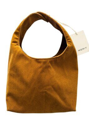 Merit Beauty Signature Bag Corduroy Mustard Caramel Brown Knot Tie Makeup Pouch